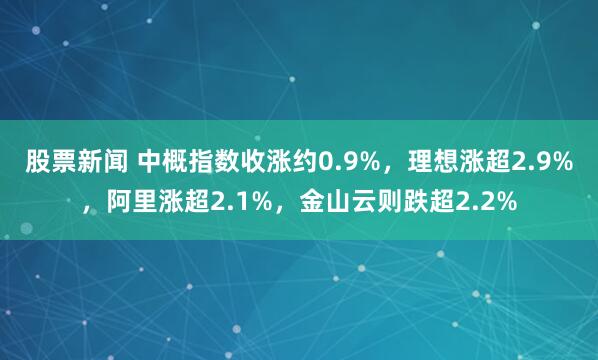 股票新闻 中概指数收涨约0.9%，理想涨超2.9%，阿里涨超2.1%，金山云则跌超2.2%